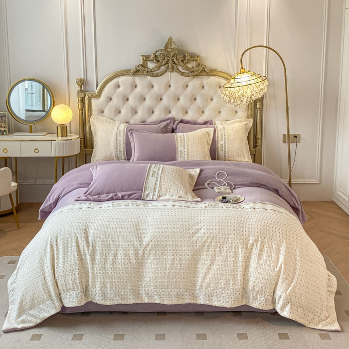 91家纺网 家纺一手货源 找家纺 ab家纺 2025新款邂逅高克重牛奶绒四件套 邂逅香芋紫