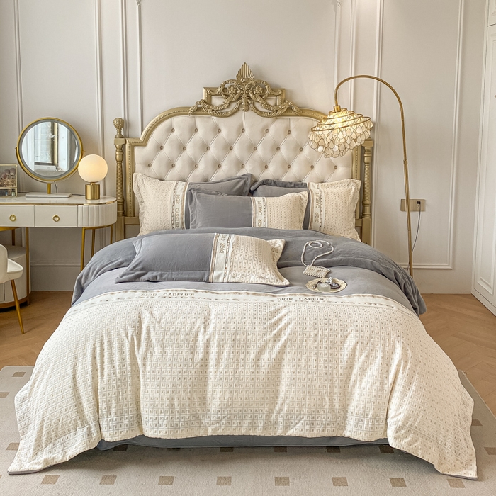 91家纺网 家纺一手货源 找家纺 ab家纺 2025新款邂逅高克重牛奶绒四件套 邂逅深空灰