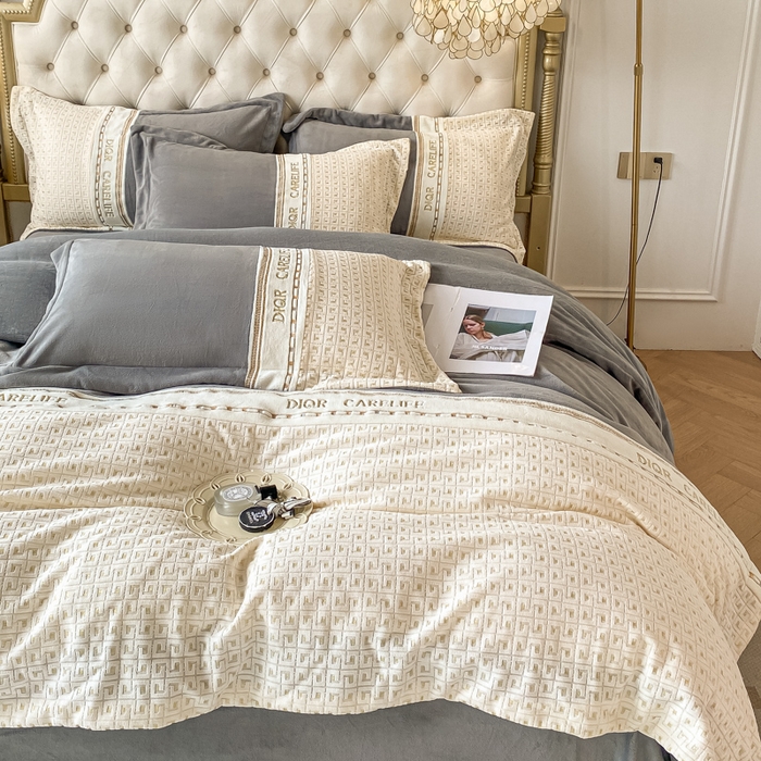 91家纺网 家纺一手货源 找家纺 ab家纺 2025新款邂逅高克重牛奶绒四件套 邂逅深空灰