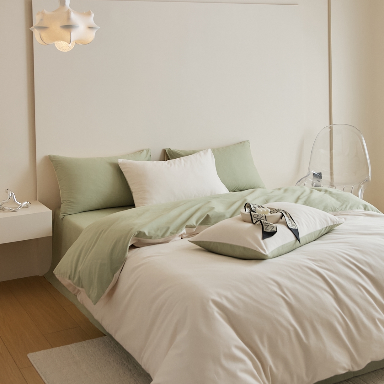 91家纺网 家纺一手货源 找家纺 禾时 2025新款A类全棉纯棉贡缎磨毛双拼色四件套 玉林