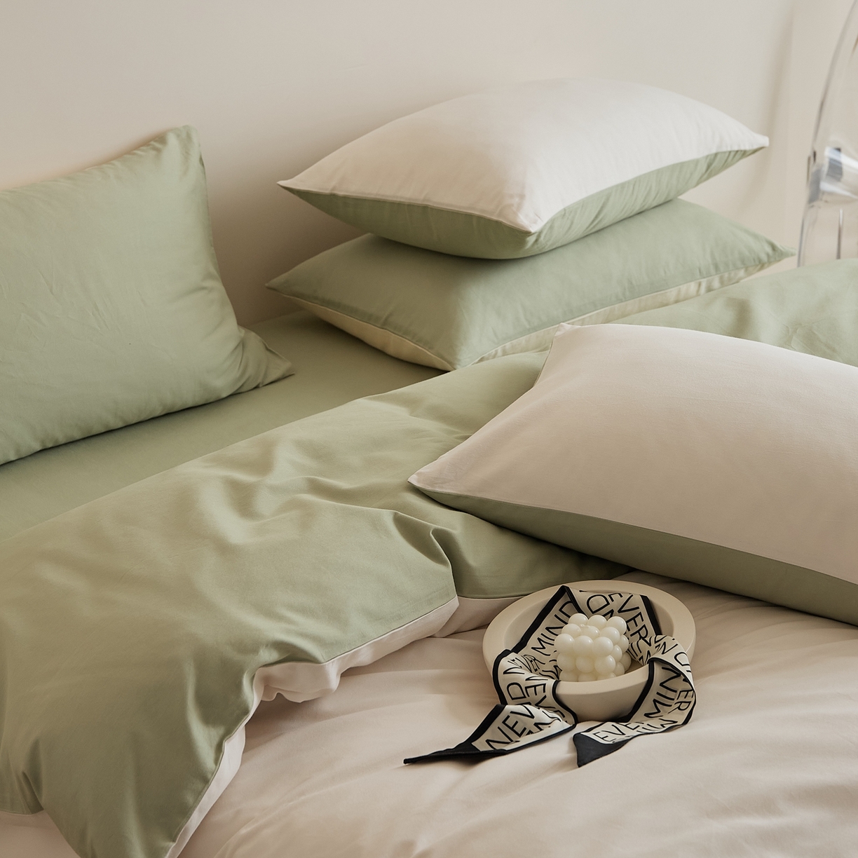 91家纺网 家纺一手货源 找家纺 禾时 2025新款A类全棉纯棉贡缎磨毛双拼色四件套 玉林