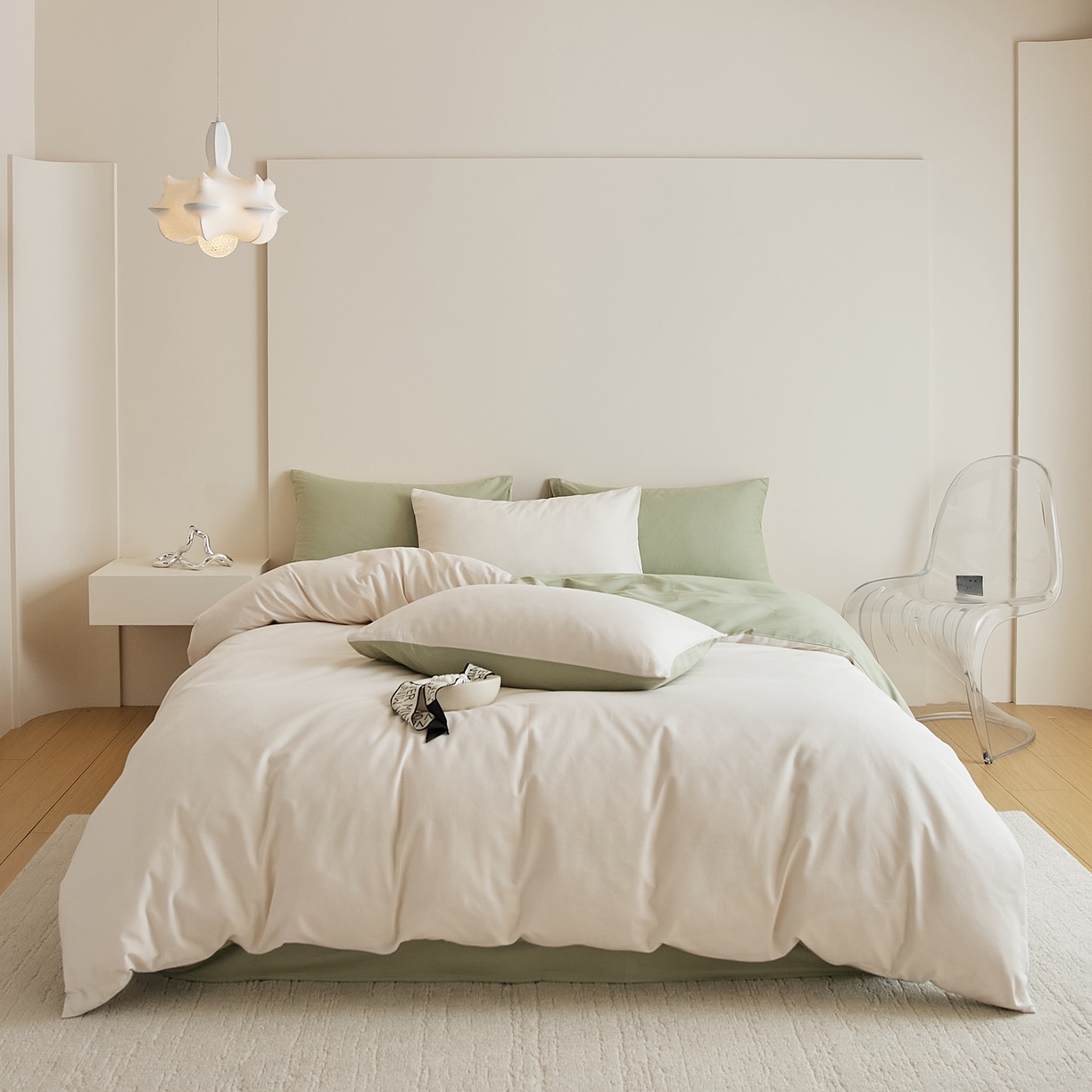 91家纺网 家纺一手货源 找家纺 禾时 2025新款A类全棉纯棉贡缎磨毛双拼色四件套 玉林