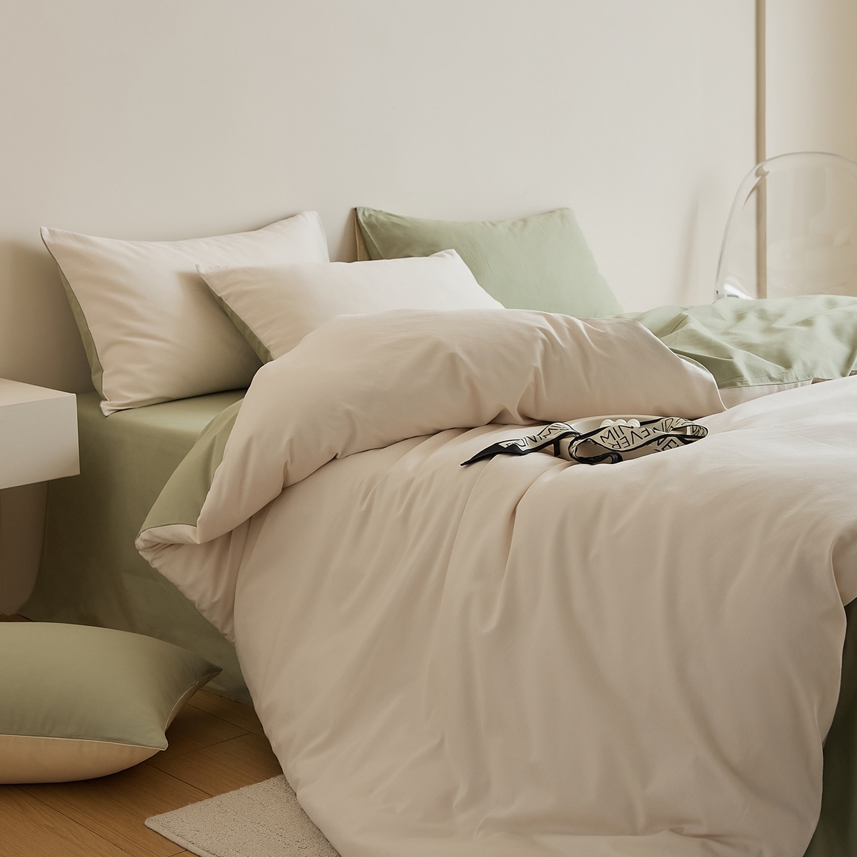 91家纺网 家纺一手货源 找家纺 禾时 2025新款A类全棉纯棉贡缎磨毛双拼色四件套 玉林