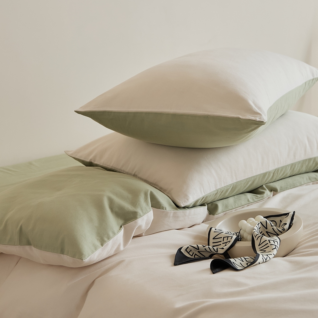 91家纺网 家纺一手货源 找家纺 禾时 2025新款A类全棉纯棉贡缎磨毛双拼色四件套 玉林