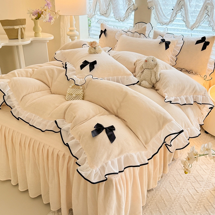 91家纺网 家纺一手货源 找家纺 （总）莉莉安家纺 2025新款牛奶绒床裙四件套-潘多拉系列（提供买家秀）