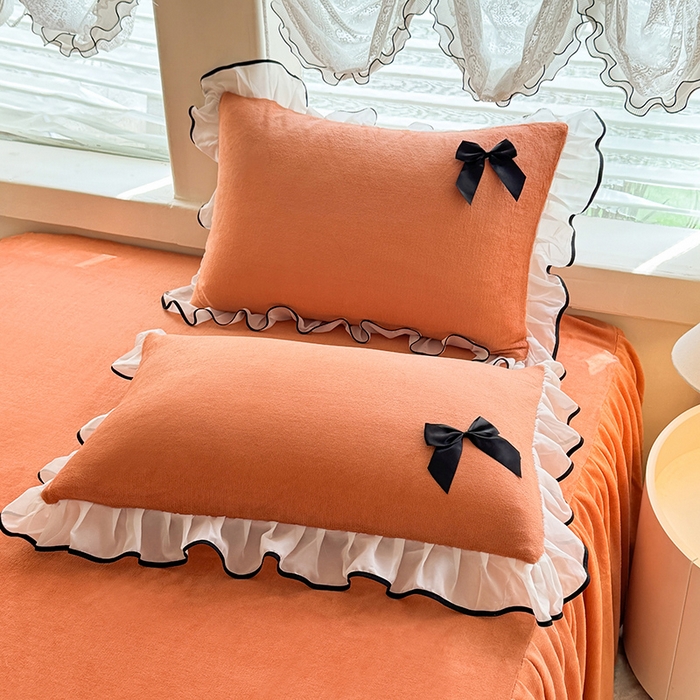 91家纺网 家纺一手货源 找家纺 莉莉安家纺 2025新款牛奶绒床裙四件套-潘多拉系列 潘多拉-橙