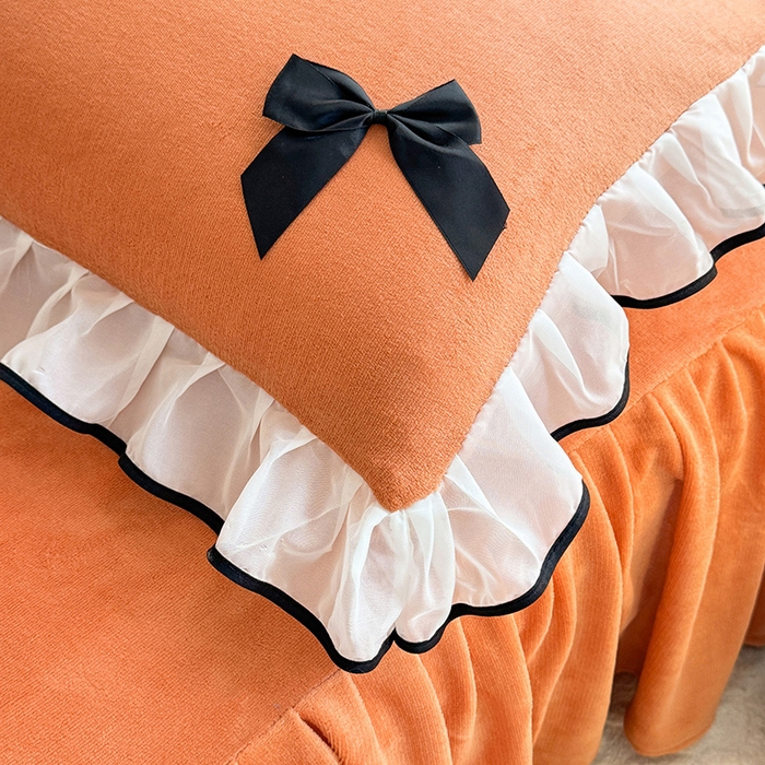 91家纺网 家纺一手货源 找家纺 莉莉安家纺 2025新款牛奶绒床裙四件套-潘多拉系列 潘多拉-橙