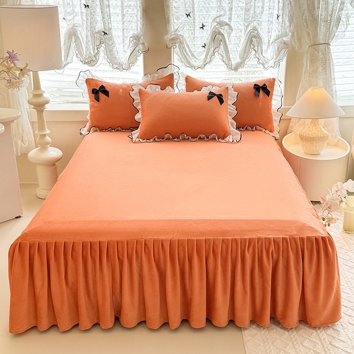 91家纺网 家纺一手货源 找家纺 莉莉安家纺 2025新款牛奶绒床裙四件套-潘多拉系列 潘多拉-橙