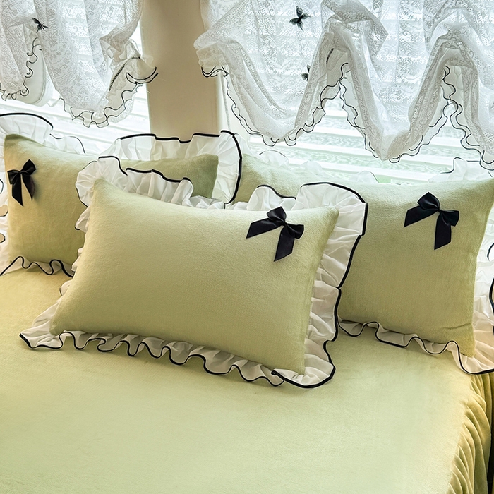 91家纺网 家纺一手货源 找家纺 莉莉安家纺 2025新款牛奶绒床裙四件套-潘多拉系列 潘多拉-绿