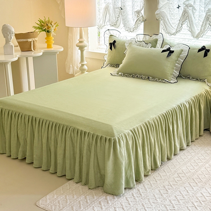 91家纺网 家纺一手货源 找家纺 莉莉安家纺 2025新款牛奶绒床裙四件套-潘多拉系列 潘多拉-绿