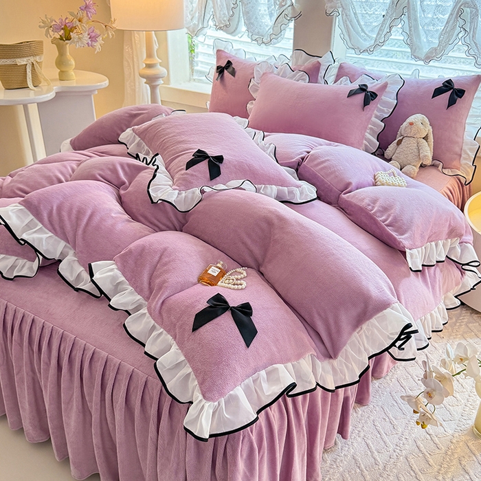 莉莉安家纺 2025新款牛奶绒床裙四件套-潘多拉系列 潘多拉-紫