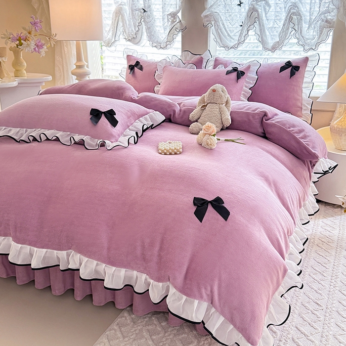 91家纺网 家纺一手货源 找家纺 莉莉安家纺 2025新款牛奶绒床裙四件套-潘多拉系列 潘多拉-紫