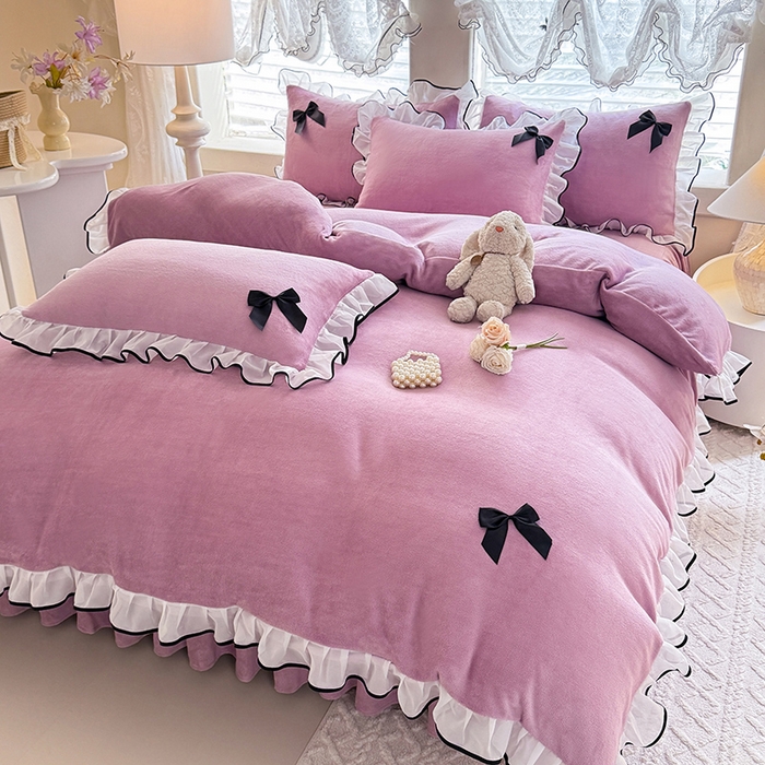 91家纺网 家纺一手货源 找家纺 莉莉安家纺 2025新款牛奶绒床裙四件套-潘多拉系列 潘多拉-紫