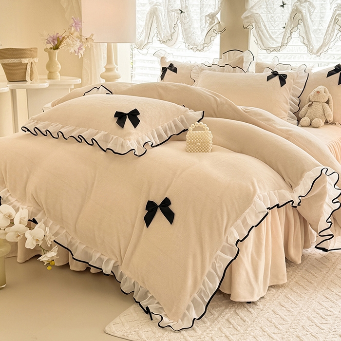 91家纺网 家纺一手货源 找家纺 （总）莉莉安家纺 2025新款牛奶绒床裙四件套-潘多拉系列（提供买家秀）