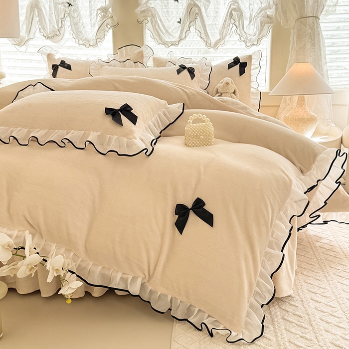 91家纺网 家纺一手货源 找家纺 （总）莉莉安家纺 2025新款牛奶绒床裙四件套-潘多拉系列（提供买家秀）