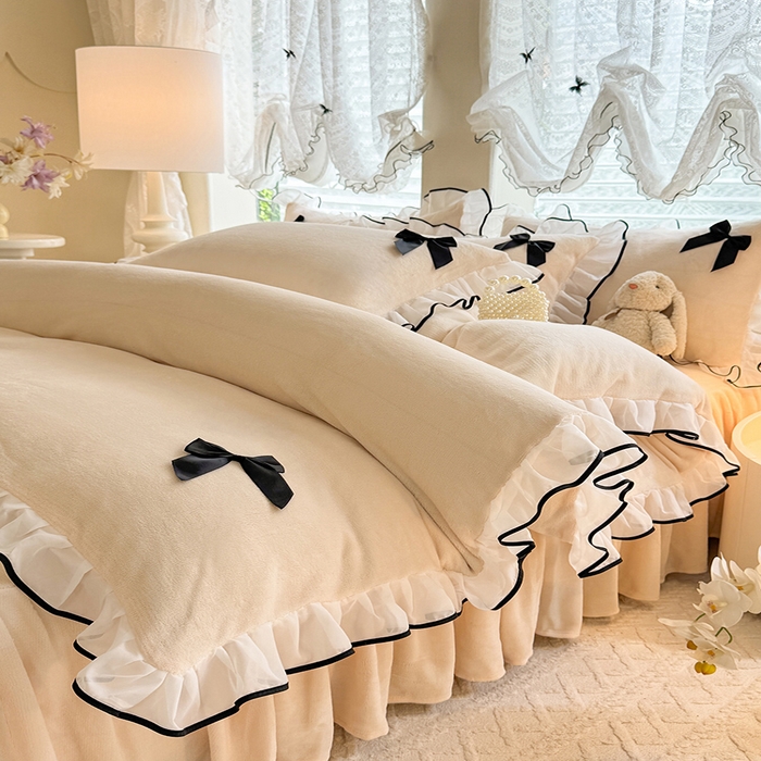 91家纺网 家纺一手货源 找家纺 （总）莉莉安家纺 2025新款牛奶绒床裙四件套-潘多拉系列（提供买家秀）