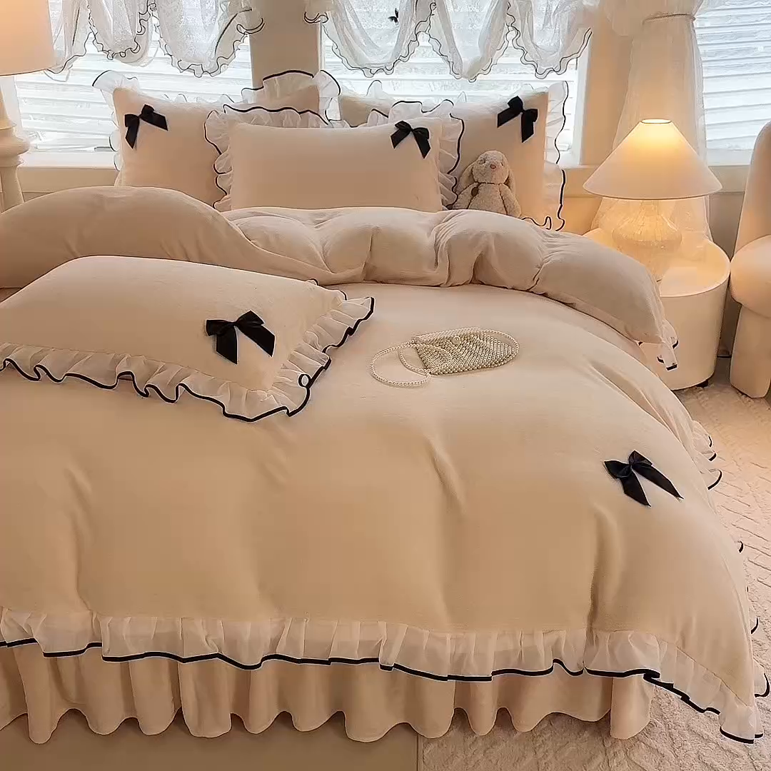 91家纺网 家纺一手货源 找家纺 （总）莉莉安家纺 2025新款牛奶绒床裙四件套-潘多拉系列（提供买家秀）