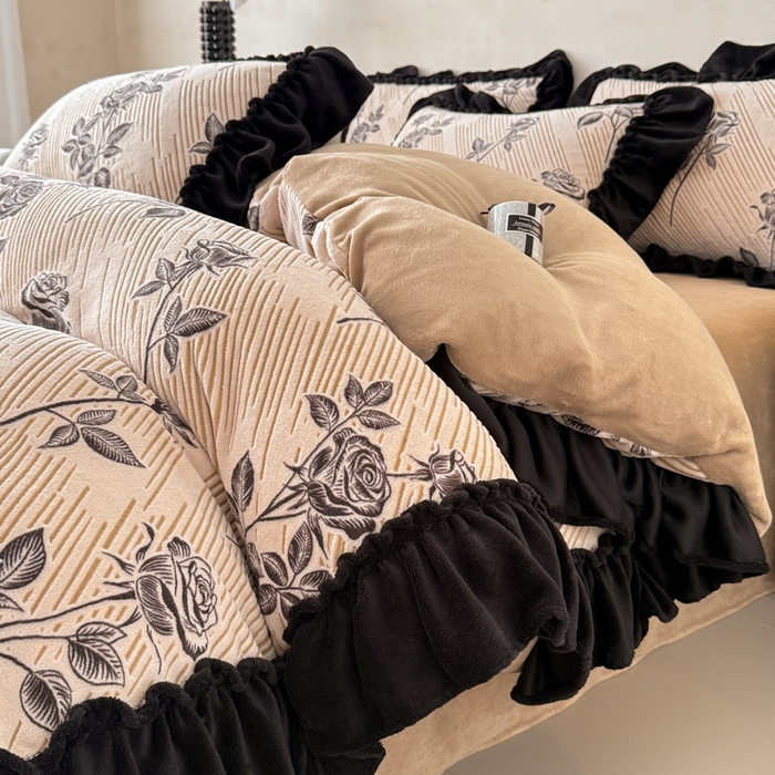 91家纺网 家纺一手货源 找家纺 （总）米莱家纺 2025新款牛奶绒烂花法式花边四件套