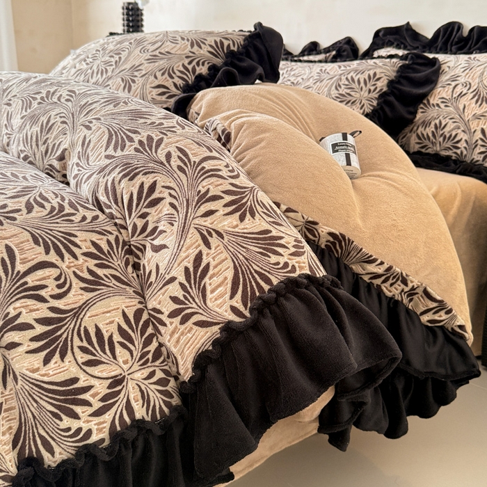 米莱家纺 2025新款牛奶绒烂花法式花边四件套 华尔兹