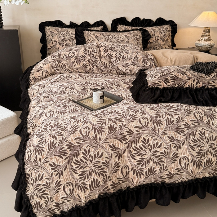 91家纺网 家纺一手货源 找家纺 米莱家纺 2025新款牛奶绒烂花法式花边四件套 华尔兹