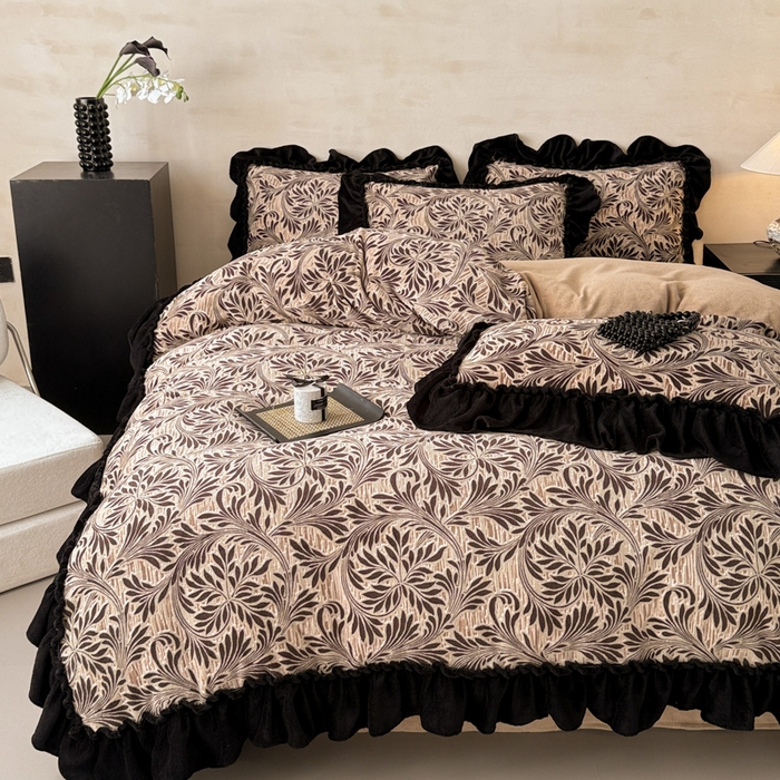 91家纺网 家纺一手货源 找家纺 米莱家纺 2025新款牛奶绒烂花法式花边四件套 华尔兹