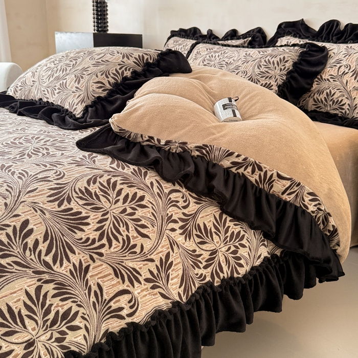 91家纺网 家纺一手货源 找家纺 米莱家纺 2025新款牛奶绒烂花法式花边四件套 华尔兹