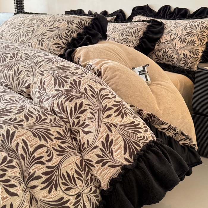 91家纺网 家纺一手货源 找家纺 米莱家纺 2025新款牛奶绒烂花法式花边四件套 华尔兹