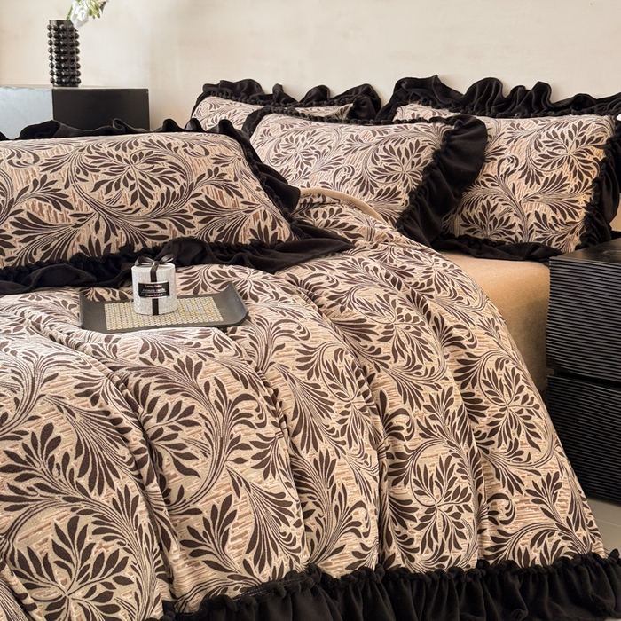 91家纺网 家纺一手货源 找家纺 米莱家纺 2025新款牛奶绒烂花法式花边四件套 华尔兹