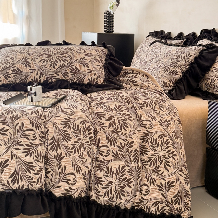 91家纺网 家纺一手货源 找家纺 米莱家纺 2025新款牛奶绒烂花法式花边四件套 华尔兹