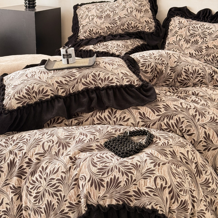 91家纺网 家纺一手货源 找家纺 米莱家纺 2025新款牛奶绒烂花法式花边四件套 华尔兹