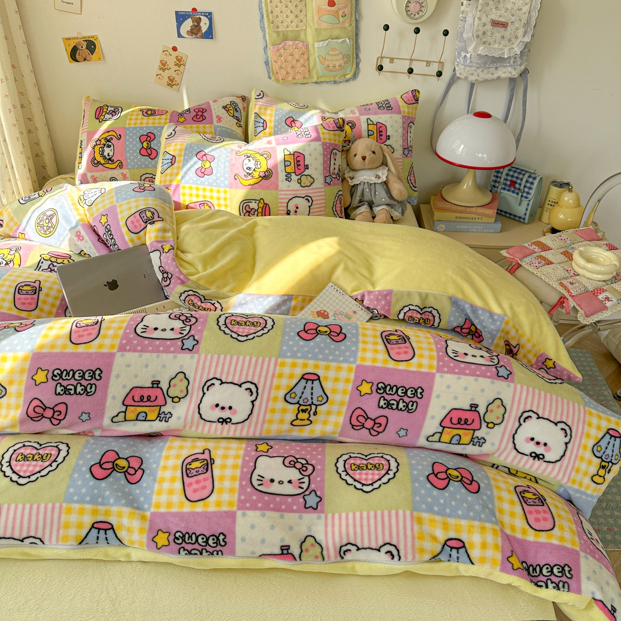 91家纺网 家纺一手货源 找家纺 韩巢家纺 2025新款双面高克重牛奶绒被套单件被罩 少女心