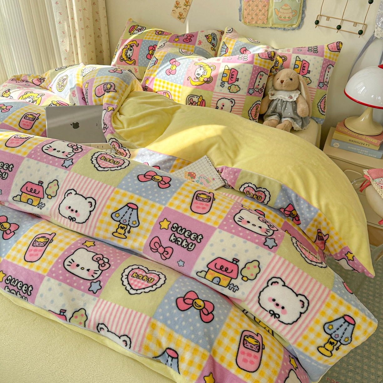 91家纺网 家纺一手货源 找家纺 韩巢家纺 2025新款双面高克重牛奶绒被套单件被罩 少女心