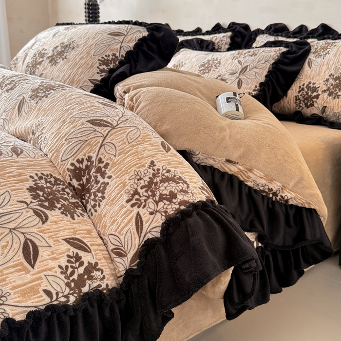 米莱家纺 2025新款牛奶绒烂花法式花边四件套 曼塔