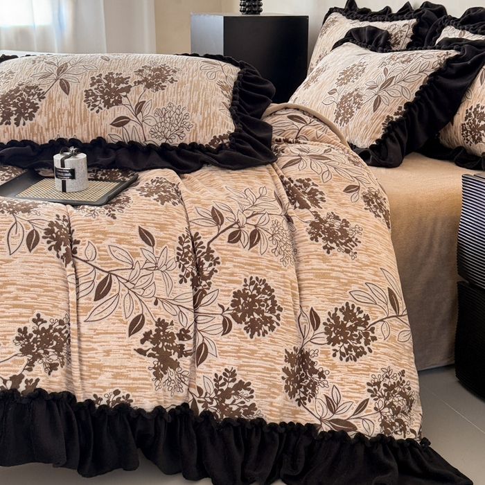 91家纺网 家纺一手货源 找家纺 米莱家纺 2025新款牛奶绒烂花法式花边四件套 曼塔