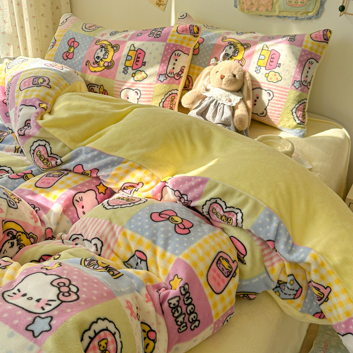 91家纺网 家纺一手货源 找家纺 韩巢家纺 2025新款双面高克重牛奶绒被套单件被罩 少女心