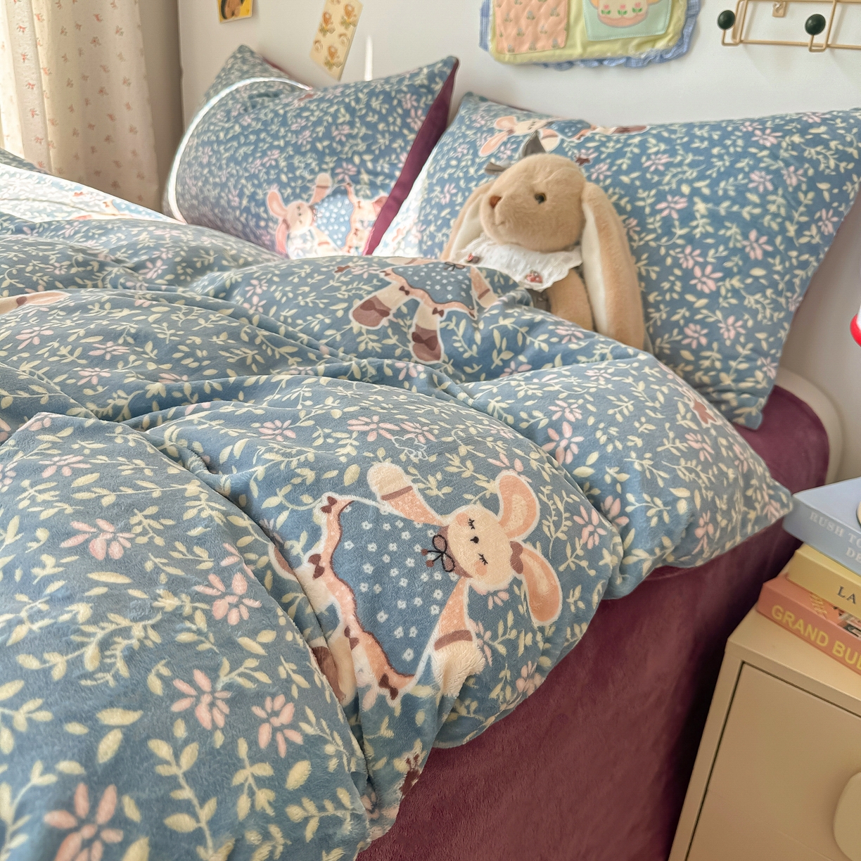 韩巢家纺 2025新款双面高克重牛奶绒被套单件被罩 背带兔