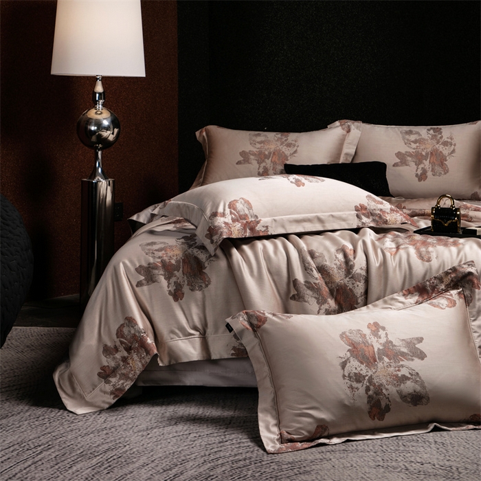 91家纺网 家纺一手货源 找家纺 馨蕊家居 2025新款100S天丝棉色织提花四件套-慕然 慕然-浅秋