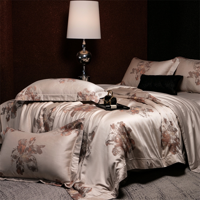 91家纺网 家纺一手货源 找家纺 馨蕊家居 2025新款100S天丝棉色织提花四件套-慕然 慕然-浅秋