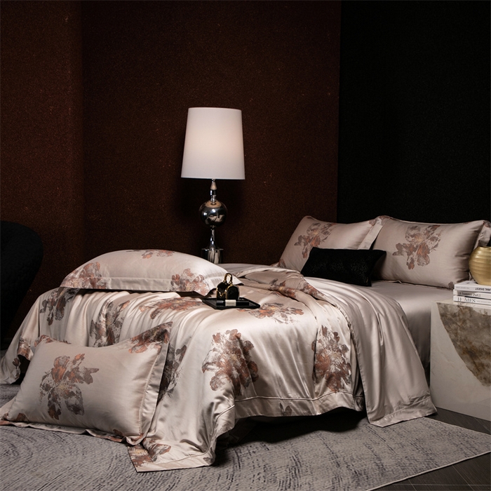 91家纺网 家纺一手货源 找家纺 馨蕊家居 2025新款100S天丝棉色织提花四件套-慕然 慕然-浅秋