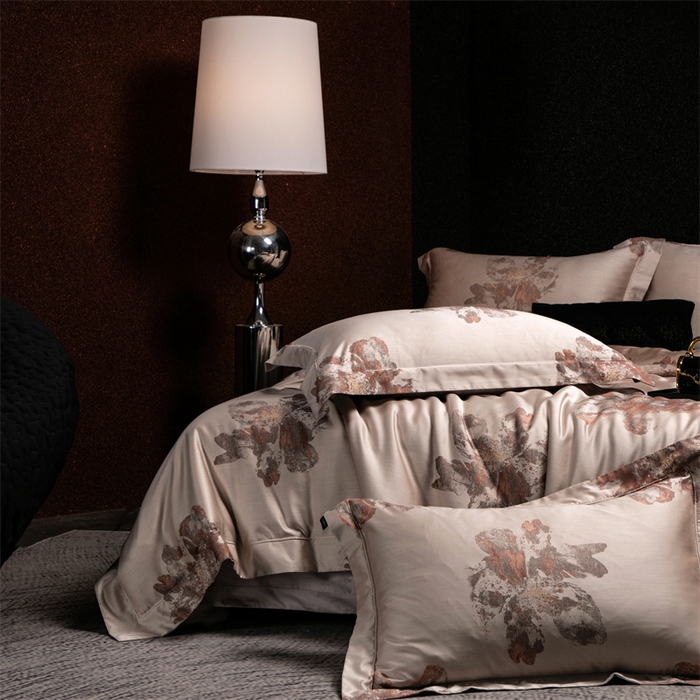 91家纺网 家纺一手货源 找家纺 馨蕊家居 2025新款100S天丝棉色织提花四件套-慕然 慕然-浅秋