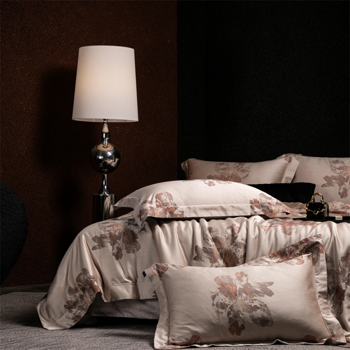 91家纺网 家纺一手货源 找家纺 馨蕊家居 2025新款100S天丝棉色织提花四件套-慕然 慕然-浅秋