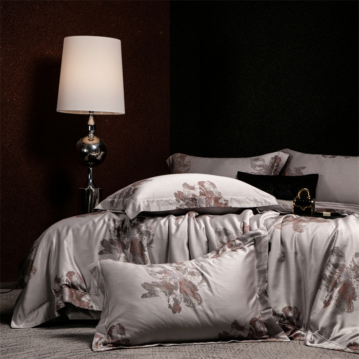 91家纺网 家纺一手货源 找家纺 馨蕊家居 2025新款100S天丝棉色织提花四件套-慕然 慕然-云灰