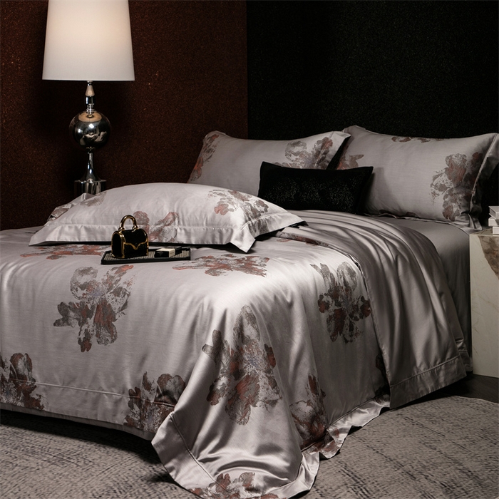 91家纺网 家纺一手货源 找家纺 馨蕊家居 2025新款100S天丝棉色织提花四件套-慕然 慕然-云灰