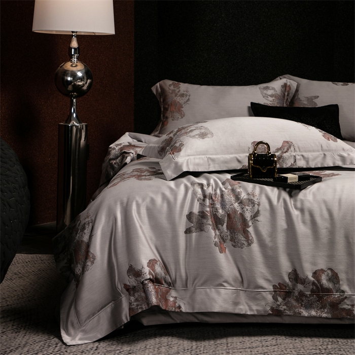 91家纺网 家纺一手货源 找家纺 馨蕊家居 2025新款100S天丝棉色织提花四件套-慕然 慕然-云灰