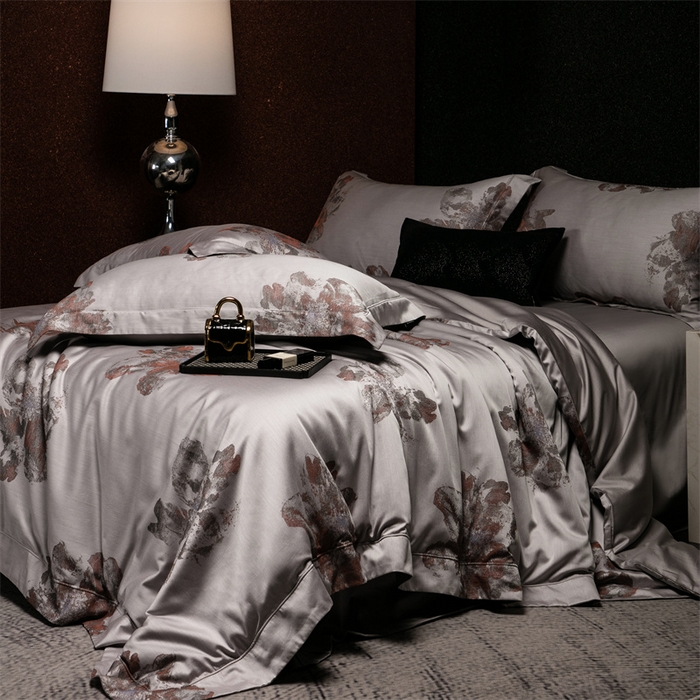 91家纺网 家纺一手货源 找家纺 馨蕊家居 2025新款100S天丝棉色织提花四件套-慕然 慕然-云灰