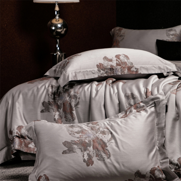 91家纺网 家纺一手货源 找家纺 馨蕊家居 2025新款100S天丝棉色织提花四件套-慕然 慕然-云灰