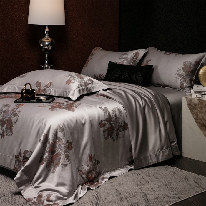 91家纺网 家纺一手货源 找家纺 馨蕊家居 2025新款100S天丝棉色织提花四件套-慕然 慕然-云灰