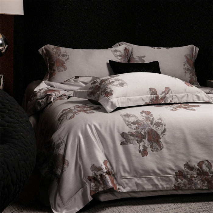 91家纺网 家纺一手货源 找家纺 馨蕊家居 2025新款100S天丝棉色织提花四件套-慕然 慕然-云灰