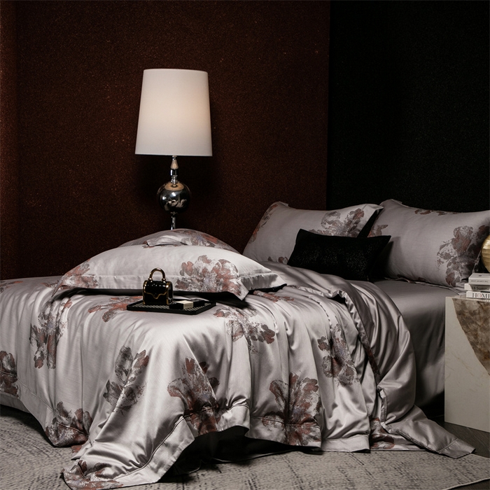 91家纺网 家纺一手货源 找家纺 馨蕊家居 2025新款100S天丝棉色织提花四件套-慕然 慕然-云灰