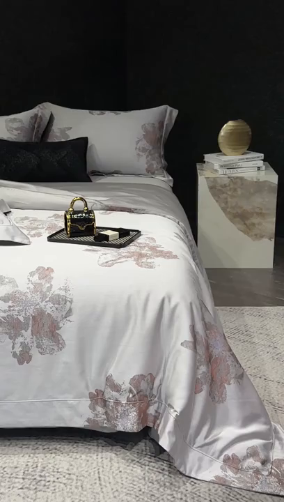 91家纺网 家纺一手货源 找家纺 馨蕊家居 2025新款100S天丝棉色织提花四件套-慕然 慕然-云灰